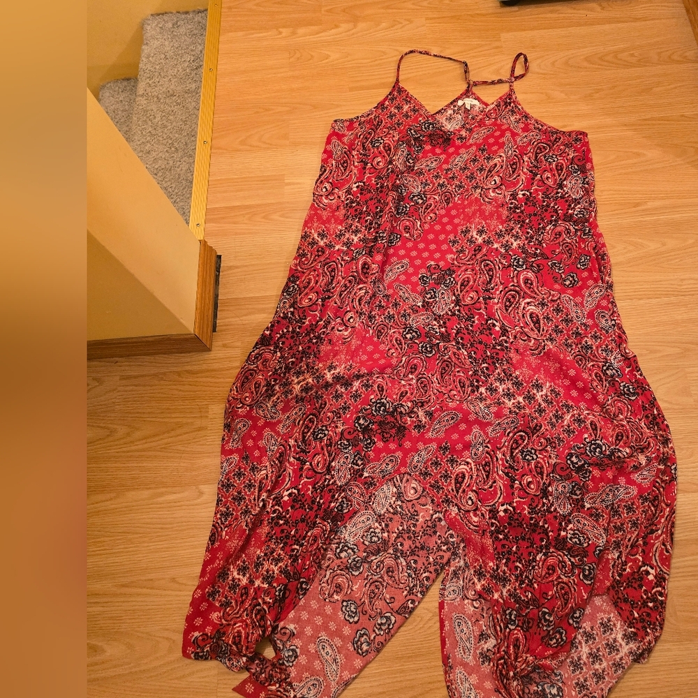 Elegant Red Paisley Women's Dress